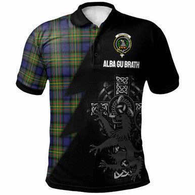 Scottish MacLaren Clan Crest Tartan Polo Shirt - Lion Rampant Celtic Cross Flash Style Front Side Tartan Plaid