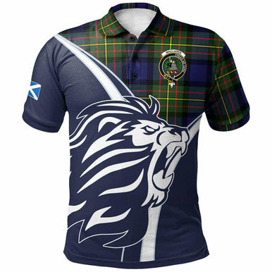 Scottish MacLaren Clan Crest Tartan Polo Shirt - Scottish Flag With Lion Front Side Tartan Plaid