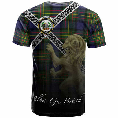 Scottish MacLaren Clan Crest Tartan T-Shirt - Celtic With Scotland Lion Back Side Tartan Plaid