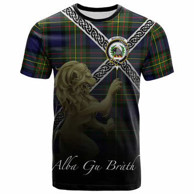 Scottish MacLaren Clan Crest Tartan T-Shirt - Celtic With Scotland Lion Front Side Tartan Plaid