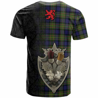 Scottish MacLaren Clan Crest Tartan T-Shirt - Half Thistle Flowers Celtic Design Back Side Tartan Plaid