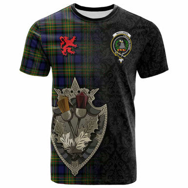 Scottish MacLaren Clan Crest Tartan T-Shirt - Half Thistle Flowers Celtic Design Front Side Tartan Plaid