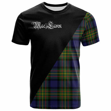 Scottish MacLaren Clan Crest Tartan T-Shirt - Military Logo Front Side Tartan Plaid