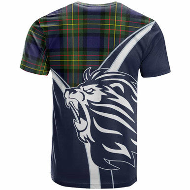 Scottish MacLaren Clan Crest Tartan T-Shirt - Scottish Flag With Lion Back Side Tartan Plaid