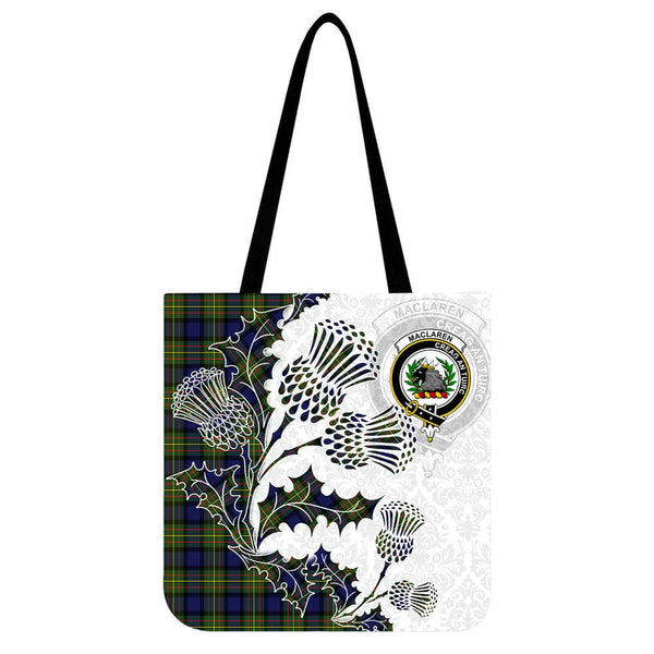 Scottish MacLaren Clan Crest Tartan Tote Bag - Thistle Flowers Style Tartan Plaid 1