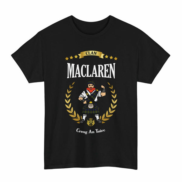 Scottish MacLaren Clan Tartan T-Shirt - Motto Scotsman Tartan Plaid Black Color