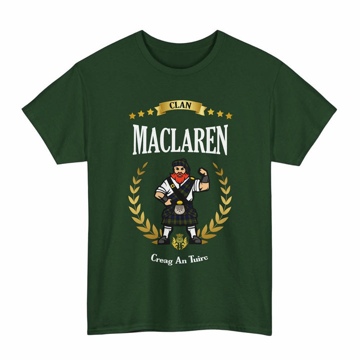 Scottish MacLaren Clan Tartan T-Shirt - Motto Scotsman Tartan Plaid Forest Green Color