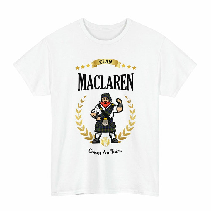 Scottish MacLaren Clan Tartan T-Shirt - Motto Scotsman Tartan Plaid White Color