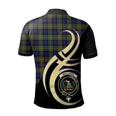 Scottish MacLaren Modern Clan Crest Tartan Polo Shirt Believe in Me Back Side Tartan Plaid