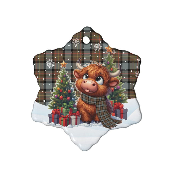 Scottish MacLaren Weathered Clan Tartan Ceramic Ornament Cute Highland Cow Christmas Snow Flake Style Tartan Plaid