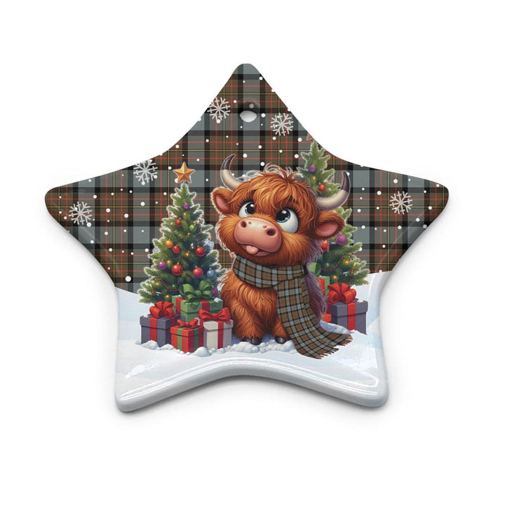 Scottish MacLaren Weathered Clan Tartan Ceramic Ornament Cute Highland Cow Christmas Star Style Tartan Plaid