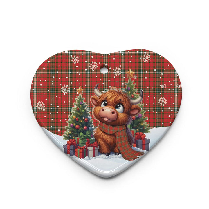 Scottish MacLay Modern Clan Tartan Ceramic Ornament Cute Highland Cow Christmas Heart Style Tartan Plaid