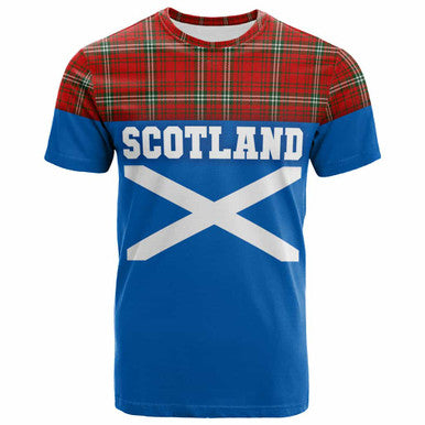 Scottish MacLay Modern Clan Tartan T-Shirt - Lion Rampant of Scotland With Flag Front Side Tartan Plaid