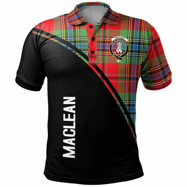 Scottish MacLean Clan Crest Tartan Curve Polo Shirt Front Side Tartan Plaid