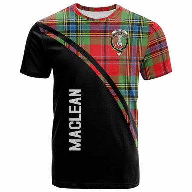 Scottish MacLean Clan Crest Tartan Curve T-Shirt Front Side Tartan Plaid