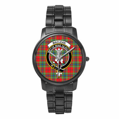 Scottish MacLean Clan Crest Tartan Folding Clasp Steel Quartz Watches Tartan Plaid Black 1