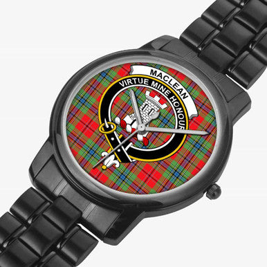 Scottish MacLean Clan Crest Tartan Folding Clasp Steel Quartz Watches Tartan Plaid Black 2