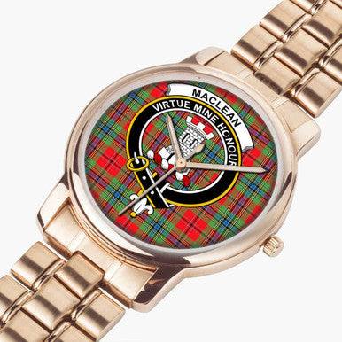 Scottish MacLean Clan Crest Tartan Folding Clasp Steel Quartz Watches Tartan Plaid Rose Gold 2