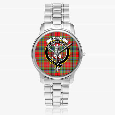 Scottish MacLean Clan Crest Tartan Folding Clasp Steel Quartz Watches Tartan Plaid Silver 1