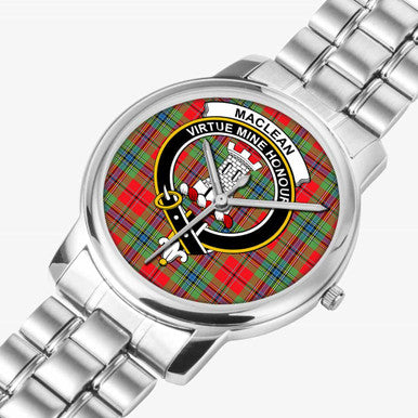 Scottish MacLean Clan Crest Tartan Folding Clasp Steel Quartz Watches Tartan Plaid Silver 2