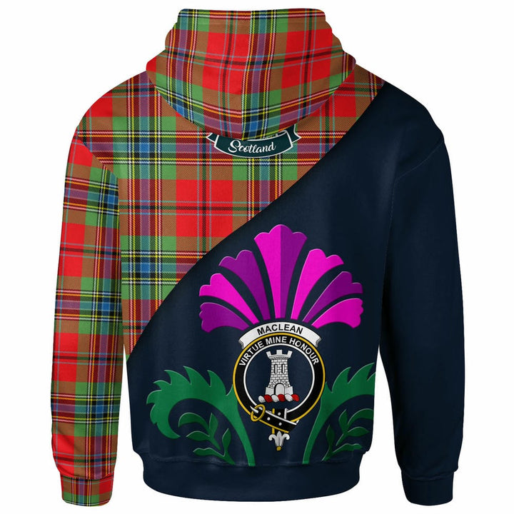 Scottish MacLean Clan Crest Tartan Hoodie - Scotland Thistle Style Back Side Tartan Plaid
