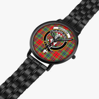 Scottish MacLean Clan Crest Tartan Instafamous Steel Quartz Watches Tartan Plaid Black 2