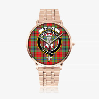 Scottish MacLean Clan Crest Tartan Instafamous Steel Quartz Watches Tartan Plaid Rose Gold 1