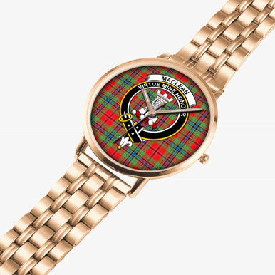 Scottish MacLean Clan Crest Tartan Instafamous Steel Quartz Watches Tartan Plaid Rose Gold 2