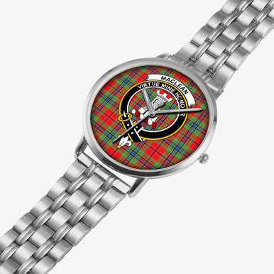 Scottish MacLean Clan Crest Tartan Instafamous Steel Quartz Watches Tartan Plaid Silver 2