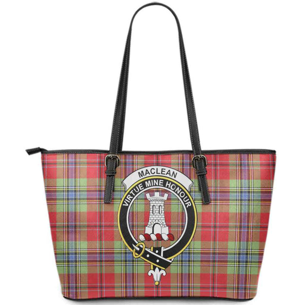 Scottish MacLean Clan Crest Tartan Leather Tote Tartan Plaid