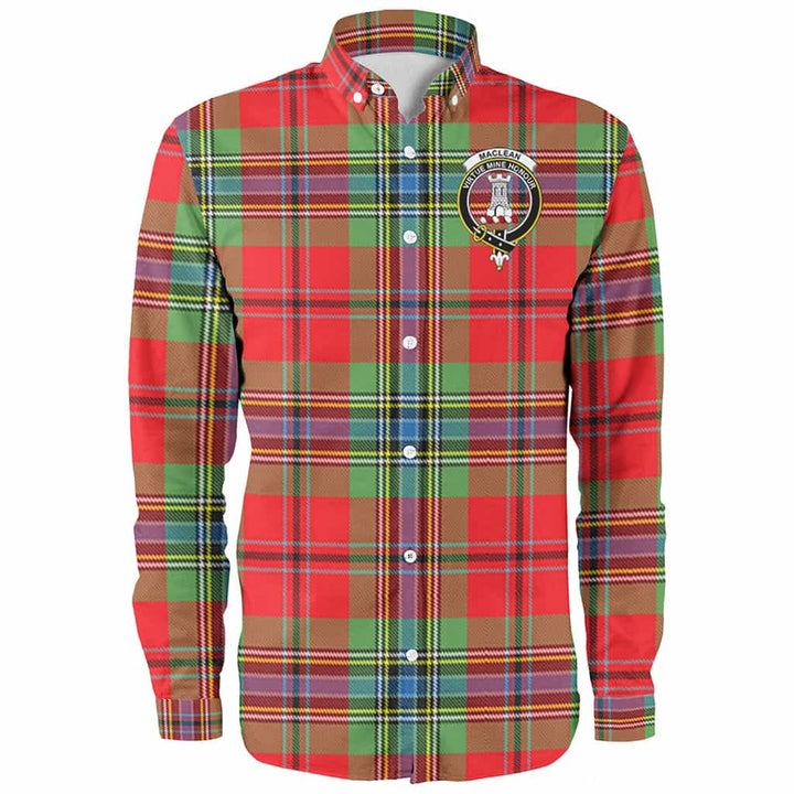 Scottish MacLean Clan Crest Tartan Long Sleeve Shirt Front Side Tartan Plaid