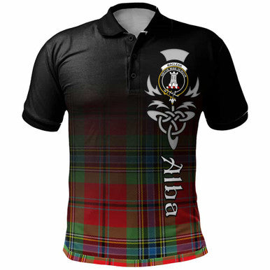 Scottish MacLean Clan Crest Tartan Polo Shirt - Alba Gu Brath Family Crest Celtic Inspired Front Side Tartan Plaid