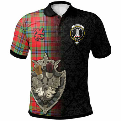 Scottish MacLean Clan Crest Tartan Polo Shirt - Half Thistle Flowers Celtic Design Front Side Tartan Plaid