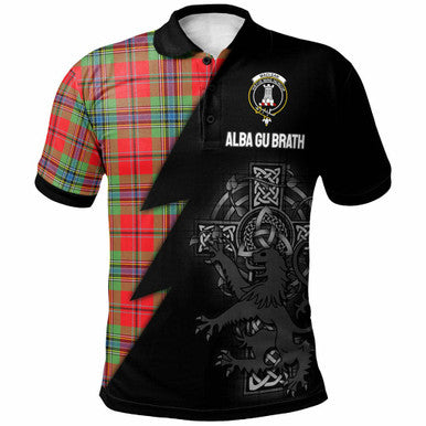 Scottish MacLean Clan Crest Tartan Polo Shirt - Lion Rampant Celtic Cross Flash Style Front Side Tartan Plaid