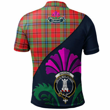 Scottish MacLean Clan Crest Tartan Polo Shirt - Scotland Thistle Style Back Side Tartan Plaid