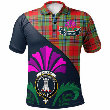 Scottish MacLean Clan Crest Tartan Polo Shirt - Scotland Thistle Style Front Side Tartan Plaid
