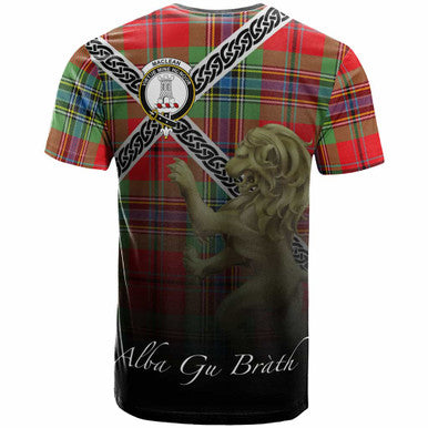 Scottish MacLean Clan Crest Tartan T-Shirt - Celtic With Scotland Lion Back Side Tartan Plaid