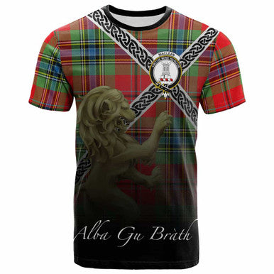 Scottish MacLean Clan Crest Tartan T-Shirt - Celtic With Scotland Lion Front Side Tartan Plaid