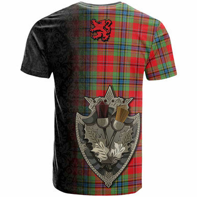 Scottish MacLean Clan Crest Tartan T-Shirt - Half Thistle Flowers Celtic Design Back Side Tartan Plaid