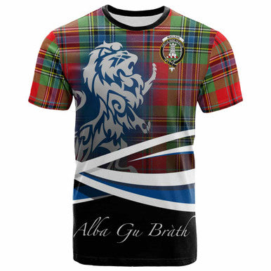 Scottish MacLean Clan Crest Tartan T-Shirt - Scotland Lion Front Side Tartan Plaid