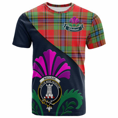Scottish MacLean Clan Crest Tartan T-Shirt - Scotland Thistle Style Front Side Tartan Plaid