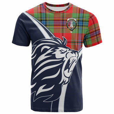 Scottish MacLean Clan Crest Tartan T-Shirt - Scottish Flag With Lion Front Side Tartan Plaid
