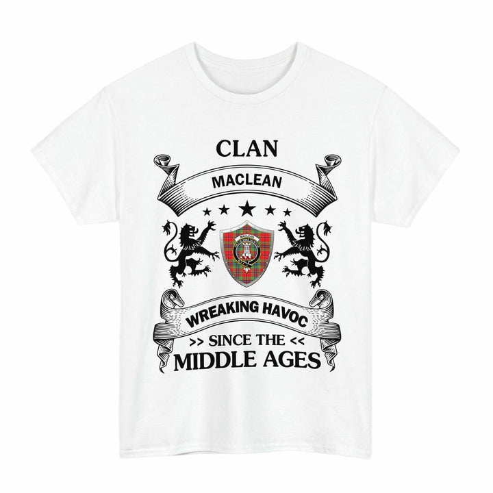 Scottish MacLean Clan Crest Tartan T-Shirt Wreaking Havoc Design Tartan Plaid White Color