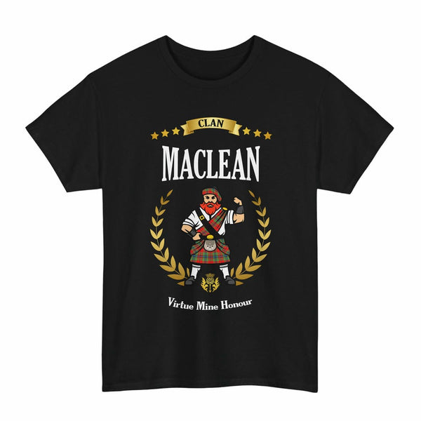 Scottish MacLean Clan Tartan T-Shirt - Motto Scotsman Tartan Plaid Black Color