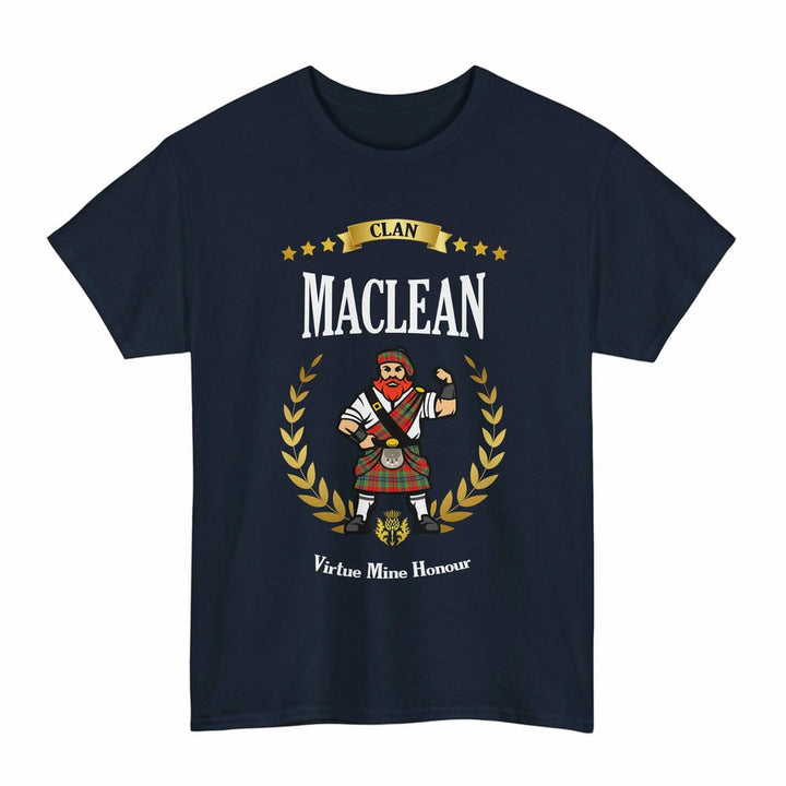 Scottish MacLean Clan Tartan T-Shirt - Motto Scotsman Tartan Plaid Navy Color