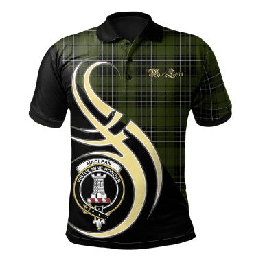 Scottish MacLean Hunting Clan Crest Tartan Polo Shirt Believe in Me Front Side Tartan Plaid