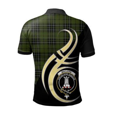 Scottish MacLean Hunting Clan Crest Tartan Polo Shirt Believe in Me Back Side Tartan Plaid