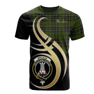 Scottish MacLean Hunting Clan Crest Tartan T-Shirt Believe in Me Front Side Tartan Plaid