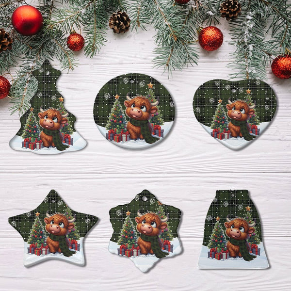 Scottish MacLean Hunting Clan Tartan Ceramic Ornament Cute Highland Cow Christmas All Style Tartan Plaid