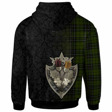 Scottish MacLean Hunting Clan Tartan Hoodie - Half Thistle Flowers Celtic Design Back Side Tartan Plaid